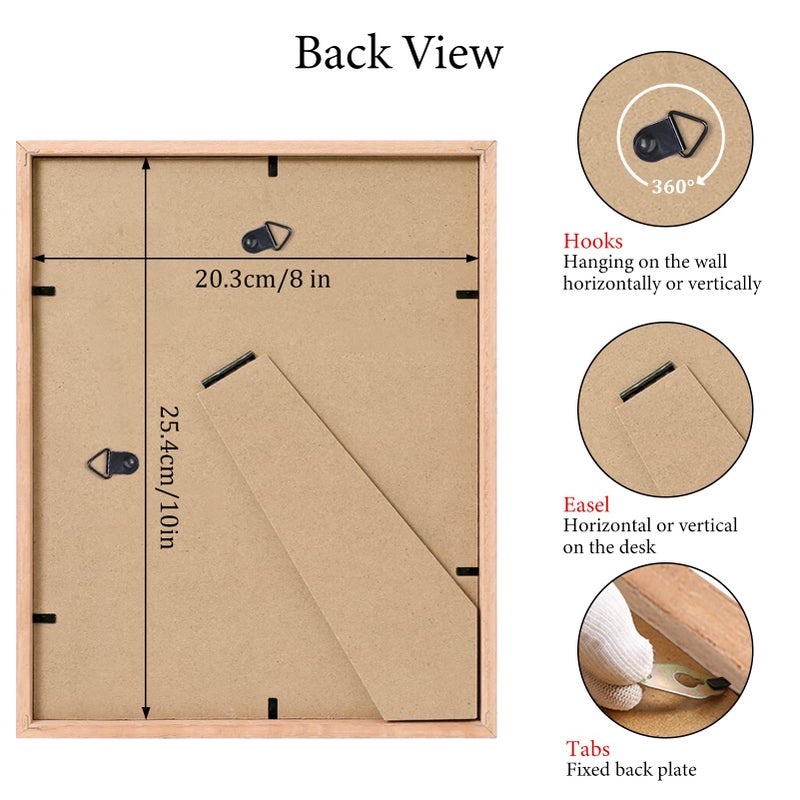 ATOBART 8x10 Picture Frames 4 Pack, Made of Solid Wood Covered by Glass for Table Top Display and Wall Mounting Oak Photo Frames - Image 3
